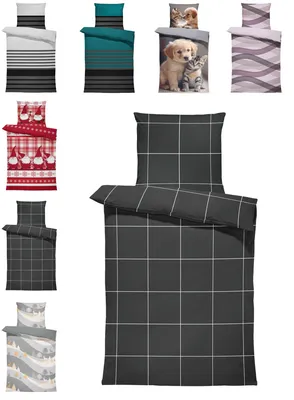 Produktbild von Winter Biber Bettwäsche Baumwolle Kuschelig Flauschig Warme Weiche Flanell Bettbezüge Modern, Größe:4 teilig 135x200 cm, Farbe:Karo Kariert schwarz
