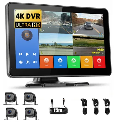Immagine prodotto di Telecamera per retromarcia con 4 telecamere cablate, schermo IPS da 10,1 pollici, registrazione DVR 4K, grado di impermeabilità IP68