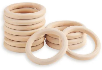 Image de Anneaux en bois de 80 mm, couleur naturelle, lot de 12. Anneaux non traités, idéaux pour la macramé et la décoration