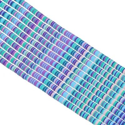 Image de Jeu de perles en argile - 6 mm, rondes et plates, pour séparateurs - pour bracelets, colliers et boucles d'oreilles - 3500 pièces, 10 brins, bleu, vert, rose