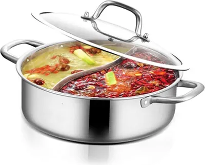 Zdjęcie produktu dla garnek do gotowania ze stali nierdzewnej 32 cm ze szklaną pokrywką Zapiekanka kuchenna Zupa Shabu Shabu Gorący garnek do piekarnika elektromagnetycznego