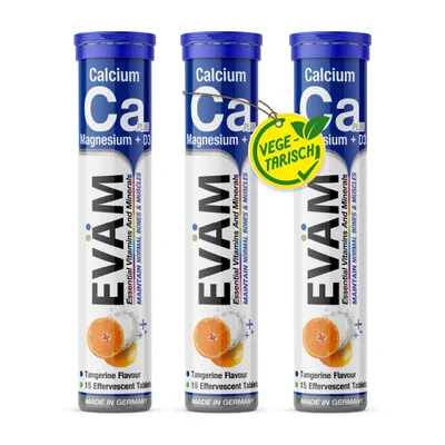 Produktbild von EVÄM Calcium Magnesium D3 Brausetabletten hochdosiert für Knochen und Muskeln, Vegetarisch und ohne Zuckerzusatz, Hergestellt in Deutschland - 3er Set