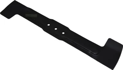 A black lawnmower blade is shown against a white background.