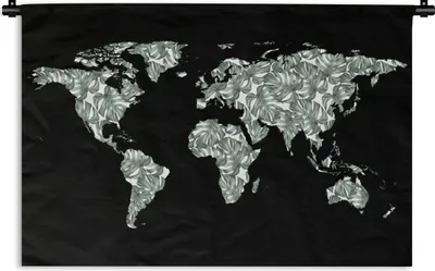 Produktbild von MuchoWow® Wandteppich Wandbehang Weltkarte - Blätter - Natur 90x60 cm Tapisserie Dekoration Wandtuch - Wandskulpturen - Bildteppich