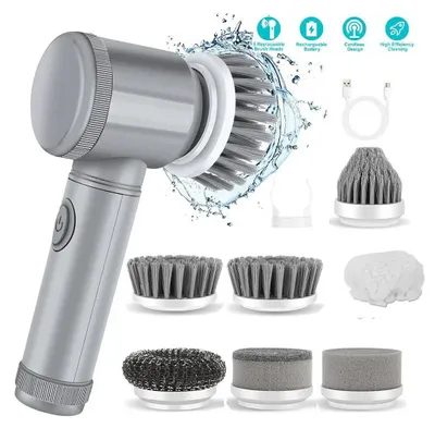 Produktbild von Akku-Reinigungsbürste, 350 U/min, 7 Bürstenköpfe, 1500 mAh, IPX6, elektrische Turbo-Bürste für Bad, Küche und Fliesen