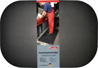 Produktbild von Friedola Arbeitsplatzmatte schwarz 10mm Bodenmatte 60x90cm Werkbank Gummimatte