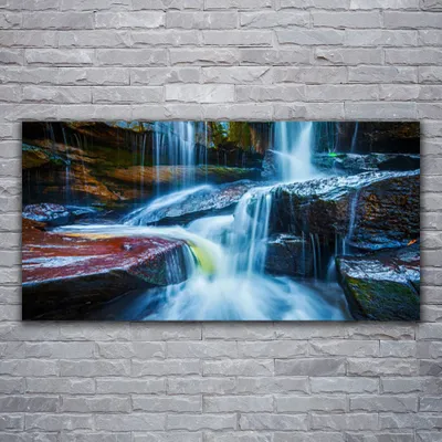 Produktbild von Glasbilder 120x60 Wandbild Druck auf Glas Wasserfall Felsen Landschaft