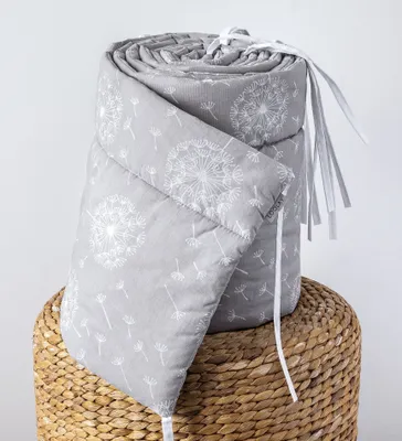 Produktbild von PUSTELBLUME Grau 100% Baumwolle 360 x 30 cm BETTUMRANDUNG Babybett Austattung Babyausstattung Nestchen Bettschlange. Handgenähnt von LOOLAY®