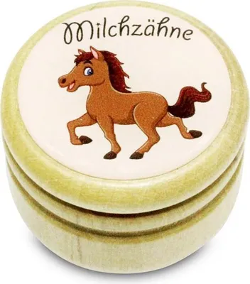 Produktbild von Milchzahndose Pferd Zahndose Milchzähne Bilderdose aus Holz mit Drehverschluss 44 mm ( Pferd ) - 7013