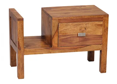 Produktbild von Wohnling Sheesham Massivholz Nachtkonsole mit Schublade und Zeitungsablage 60 x 30 x 40 cm; WL1.372