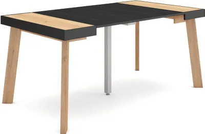 Produktbild von Ausziehbarertisch, 160x90x73cm, Für 8 Gäste, Hölzerne Beine, Eiche Schwarz