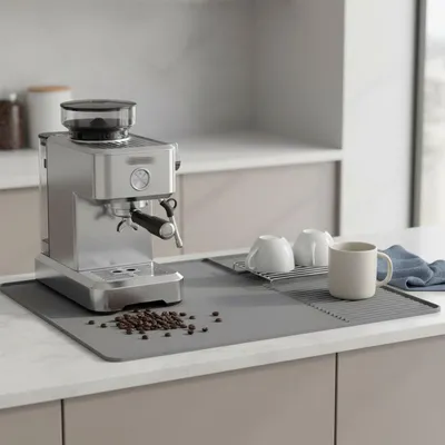 Produktbild von Silikon Abtropfmatte Kaffeemaschine, Abtropfmatte Geschirr Unterlage Kaffeemaschine 60x40cm Grau