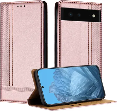 Produktbild von Handyhülle für Google Pixel 6 Leder Flip Klappbare Schutzhülle mit Standfunktion Pink