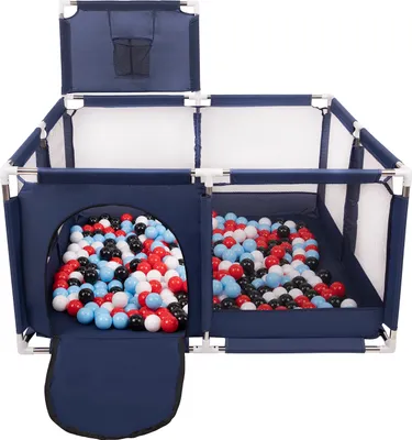 Image de Selonis parc avec panier et 900 balles parc pour enfants, bleu:noir/blanc/rouge/bleu bébé