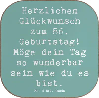 Produktbild von Mr. & Mrs. Panda Tischuntersetzer Spruch 86. Geburtstag - Meeresbrise - Geschenk, herzlicher Gruß, gläseruntersetzer, Untersetzer Glas, Herzlichen Glückwunsch, Coaster
