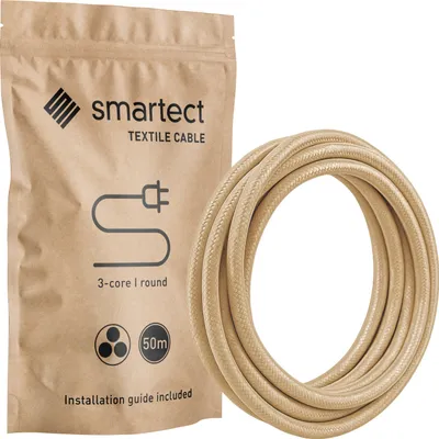Produktbild von Textilkabel 50 m Hellbraun 3 adrig rund Lampenkabel Stoffkabel Stromkabel