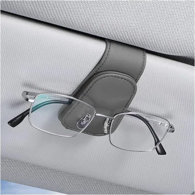 Produktbild von Brillenhalter für Auto Sonnenblende, Magnetischer Leder Clip, Ticket Karten Halterung, Grau
