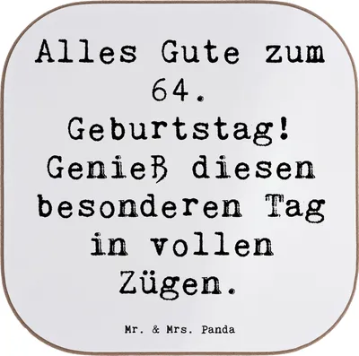 Produktbild von Mr. & Mrs. Panda Untersetzer Glas Spruch 64. Geburtstag - Weiß - Geschenk, Happy Birthday, Geburtstagsfreude, Glück, Alter, besondere Momente, gläseruntersetzer, Jubiläum
