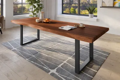 Produktbild von Baumkantentisch 280 x 110 cm Esstisch massiv Akazie Nussbaum U-Gestell Schwarz TITAN