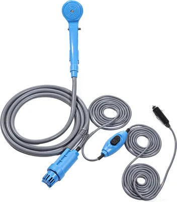 Immagine prodotto di Set di pompe per doccia d'acqua da auto portatile da 12 V per viaggio, campeggio, camper, barca, kit - Blu