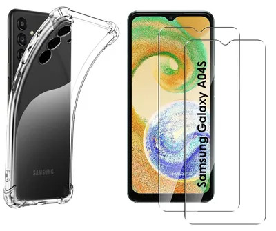 Produktbild von Stoßfeste Hülle für Samsung Galaxy A04S und 2 Displayschutzfolien aus gehärtetem Glas Phonillico®