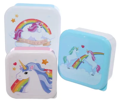 3er-Set Frühstücksboxen Einhorn, rosa/hellblau, 550 ml, BPA-frei
