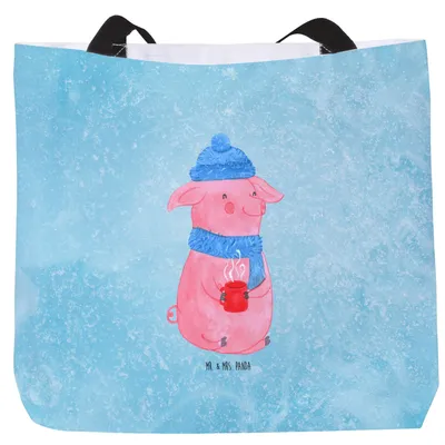Produktbild von Mr. & Mrs. Panda Einkaufstasche Schweinchen Glühwein - Eisblau - Geschenk, Betrunken, Spruch, Weihnachtsmarkt, Tasche, Schultasche, Reisetasche, Laptoptasche, Wintermotiv