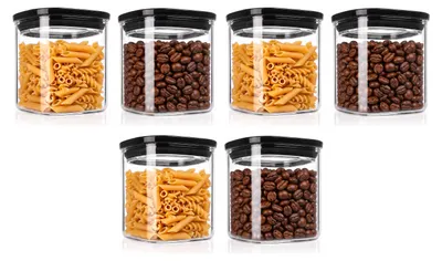 Immagine prodotto di Set di 6 contenitori per alimenti in vetro da 800 ml ciascuno, con coperchio in vetro, ermetici grazie alla guarnizione in silicone. Contenitori quadrati in vetro borosilicato, resistenti da -40°C a 400°C, trasparenti