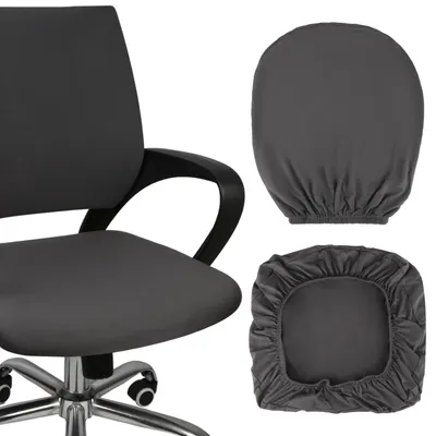 Image de Housse de chaise de bureau gris foncé, housse lavable, housse élastique pour chaises de bureau, adaptée à la plupart des chaises de bureau de 38 à 48 cm (housse pour le dossier et l'assise).