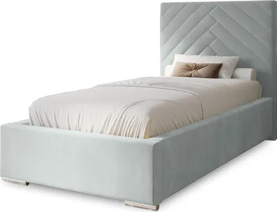 Produktbild von Polsterbett Aura 90x200 cm, Bett mit Kopfteil, Doppelbett mit Bettkasten, Lattenrost und Matratze aus Holz, Velourstoff: Hellgrau