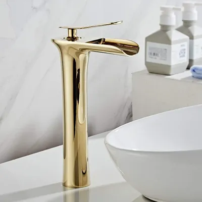Immagine prodotto di Adatto per il rubinetto del lavandino del bagno rubinetto a cascata alta per il lavandino del bagno oro