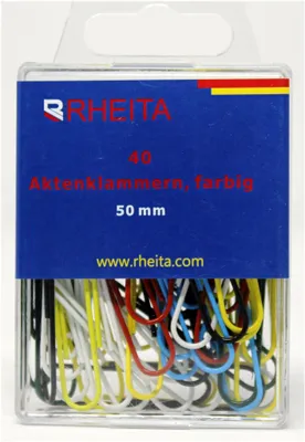Produktbild von Rheita Aktenklammern 50 mm farblich sortiert, 40 Stück in Klarsichtbox