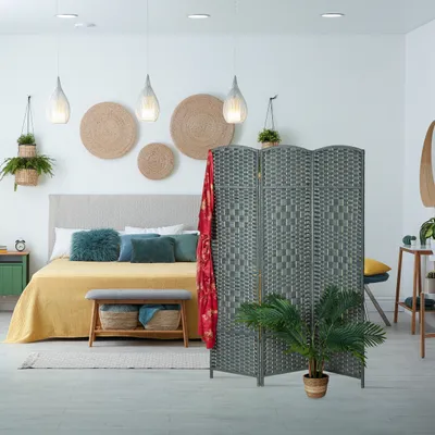 Produktbild von Relaxdays Paravent, 3-teilig, faltbarer Raumtrenner, HxB 170x120 cm, für innen, Trennwand, Holz, Papierseil, grau