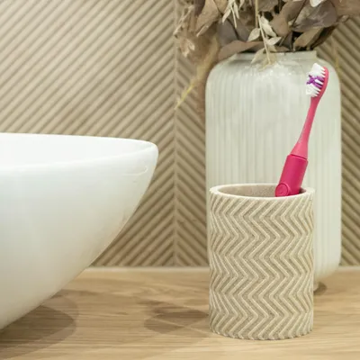 Image de Pot à brosse à dents KADAX en polyrésine, pot moderne pour brosses à dents et dentifrice, porte-brosse à dents pour lavabo, accessoire de salle de bain (beige)