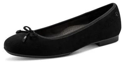 Productafbeelding van Tamaris dames ballerina's, model Wide FIT, van leer met strik, zwarte suède, maat 39