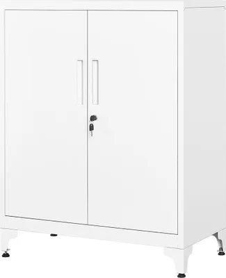 Image de Armoire en acier verrouillable, avec 2 portes, de couleur blanche, dimensions : 40 x 80 x 90 cm