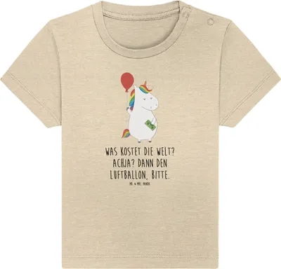 Produktbild von Mr. & Mrs. Panda  T-Shirt Einhorn Luftballon 12. - 18. Monat - Natural Raw - Geschenk, Organic Baby Shirt, Unicorn, Geld, Baumwolle, Einhörner, Freundin, Babyshirt