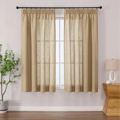 Obrázek produktu pro Záclony s volánkovou stuhou, vzhled lnu, poloprůhledné, sada 2 kusů, rozměry 137 x 140 cm