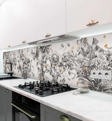 Produktbild von Küchenrückwand selbstklebend Blühende Rosenblumen Zeichnung Folie 340 x 60cm