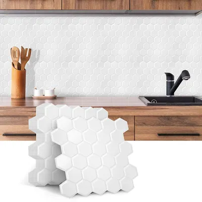 Produktbild von Vigevee Fliesenaufkleber 30x30cm Fliesen-Folie 10er-Set Deko selbstklebende Klebefliesen Weiß für Küche Bad Wohnzimmer Zimmer