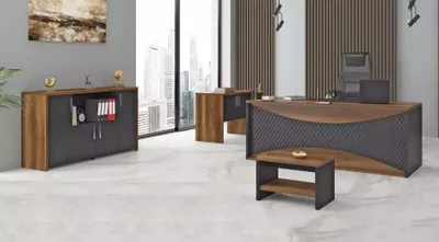 Immagine prodotto di Set di mobili da ufficio in legno per lo studio, scrivania, schedario, tavolino da caffè