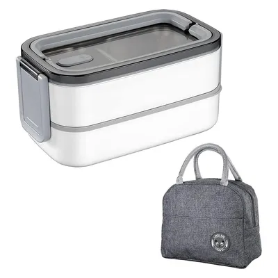 Produktbild von Lunchboxen, Isolierte Lunchbox aus Edelstahl 304, versiegelt, doppellagig, mikrowellengeeignet, tragbare Lunchbox, Mit Isoliertasche, 20x10,5cm