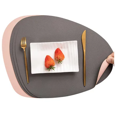 Produktbild von 4 Stück Isoliertes Tischset,Platzdeckchen, Leder, wasserdichte,Waschbar, Wassertropfentyp,Rosa, Grau
