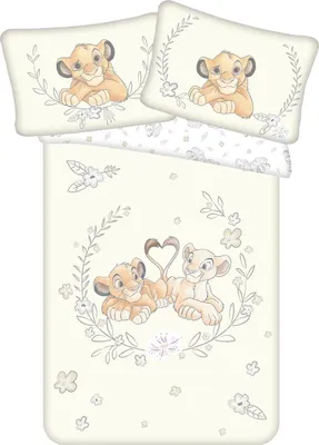 Produktbild von Disney Kinder Bettwäsche Wendemotiv Lion King Simba und Nala Blumen Bettdecke 100x135 + Kopfkissen 40x60 cm, 100 % Baumwolle