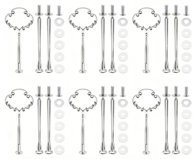 Tortenständer-Set, 3-stufig, 6 Stangen, silber, Metall