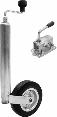Produktbild von WINTERHOFF Stützrad ST48-200VB mit Gussklemme, 150 kg, Rohr 48 mm, Höhe 505-725 mm, Vollgummi 200x50, verzinkt, Rangierhilfe, für Anhänger