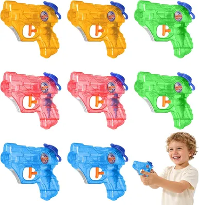 Imagen del producto de Juego de pistolas de agua, set de 8 piezas, tamaño mini, 11,2 x 10 x 2,5 cm, para niños