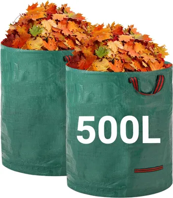 Produktbild von Gartensack 2x500L Gartenabfallsack Laubsack - Stabil Selbststehend mit 4 Griffen, Robust & Wasserdicht - Wiederverwendbar & Faltbar fš¹r Grš¹nschnitt, Laub, Rasenschnitt, Gartenabf?lle