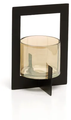 Image de Bougeoir en laiton et verre noir 13x13x18cm