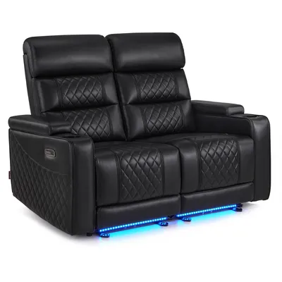Produktbild von M MCombo 2 Sitzer Sofa mit Schlaffunktion, mit verstellbare Kopfstütze, Kinosessel, Armlehnen-Aufbewahrung & LED Beleuchtung, 7705 (Schwarz)